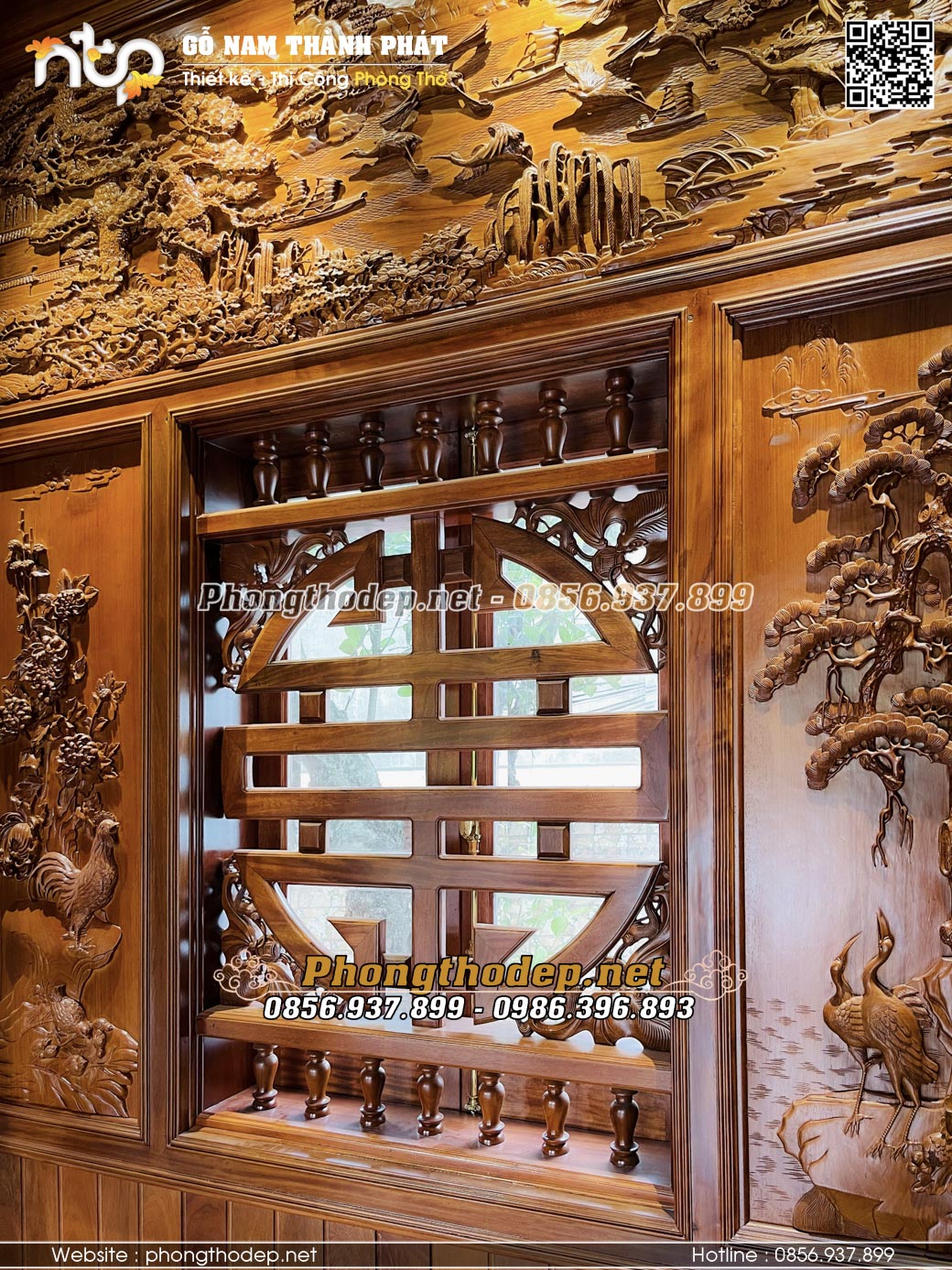 Vách hậu nhà gỗ 3 gian